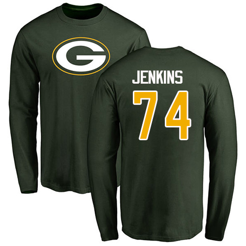 Men Green Bay Packers Green #74 Jenkins Elgton Name And Number Logo Nike NFL Long Sleeve T Shirt->nfl t-shirts->Sports Accessory
